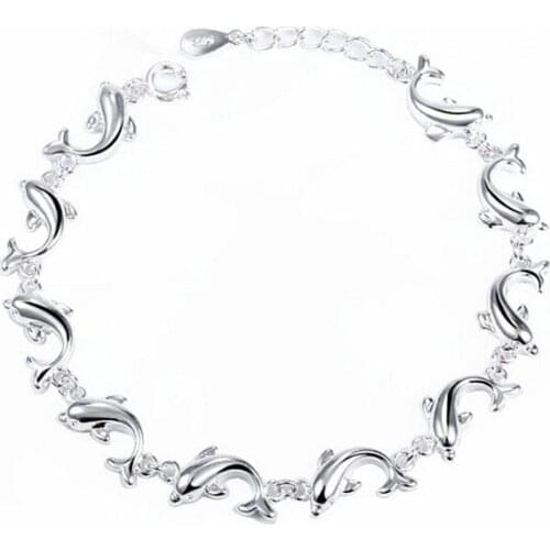 Minimalist Jewelry Pure Dolphin Bracelet Silver Plated Size 16+5cm Drop Shipping