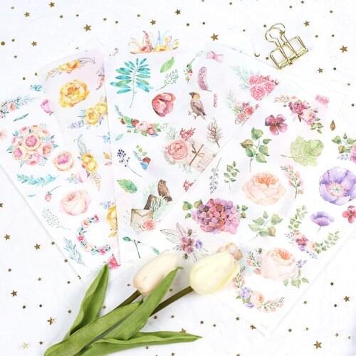 1Pc Kawaii Painting Flower Plant Decorative Paper Sticker Cute Wreath DIY Journal Diary Scrapbooking Adhesive Stickers Kids Gift