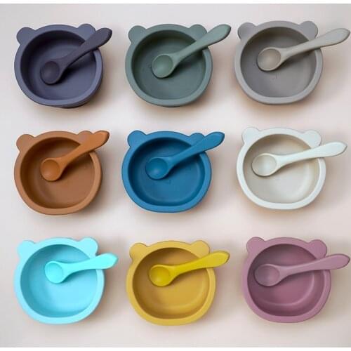 New Arrival Cat Shape 100% Food Grade Bear Shape Spoon Fork Silicone Collapsible Bowl For Camping