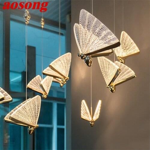 AOSONG New Nordic Butterfly Chandeliers Pendant Modern Ceiling Lamp Creative Design For Home LED Light