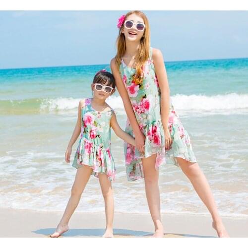 Parent-child outfit beach mother and daughter dress and dress new 2017 Bohemian loose princess chiffon skirt holiday by the sea