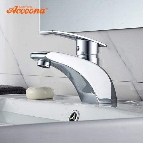 Accoona Single lever Bathroom Faucet Chrome Polished Solid Brass Lavatory Hot and Cold Basin Mixer Tap Water Mixer Taps A9014