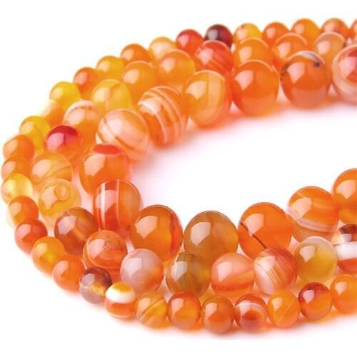Wholesale Natural Orange Stripes Agates Stone Loose Beads For Jewelry Making DIY Bracelet Necklace 4 6 8 10 12 mm Strand 15.5