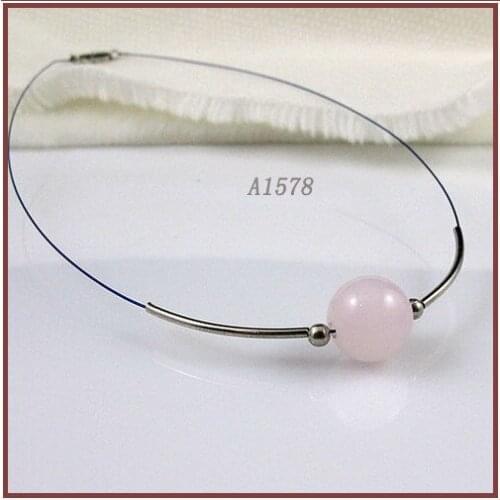 Unique Pearls jewellery Store,Handmade Wire Tube Silver 16MM Pink Rose Quartzs Necklace,Perfect Women Gift Jewelry
