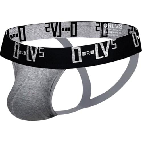 ORLVS Double Belt G String Cotton Sexy Underwear Mens Thongs Jockstrap Cotton Lingerie Men Underpants Bikinis Penis Gay M-XXL G