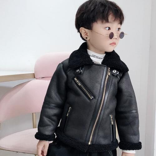2021 Autumn Winter Fashion Baby Faux Leather Boys Jacket Fleece Thicken Warm JacketS Boys Coats Kids Casual New Outerwear D239