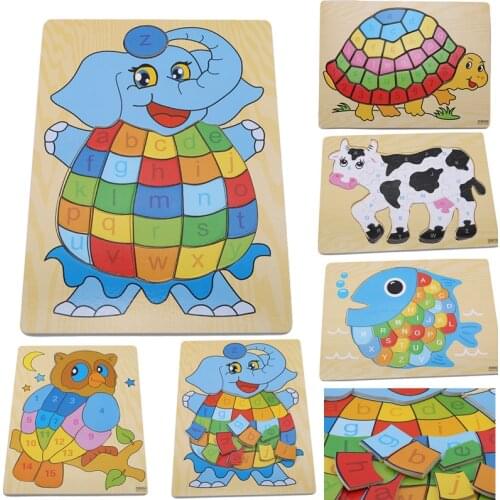 New Hot Sale Wooden Cartoon Fish Letter Puzzle Animal Makeup Puzzles Childrens Early Education Puzzle Educational Kids Toys