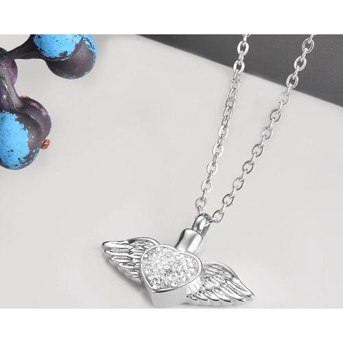 Heart with Angel Wings Stainless Steel Cremation Jewelry Necklace Urn Memorial Keepsake Pendant for Ashes with Funnel Fill Kit