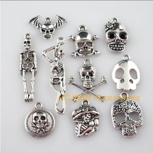 20Pcs Tibetan Silver Color DIY/ Halloween Skulls Charms Pendants