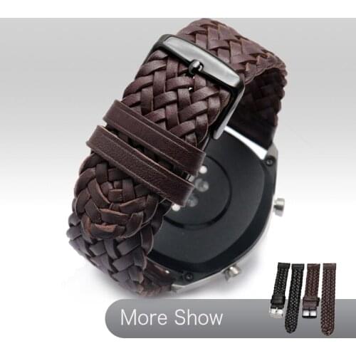 22mm Leather Woven Watch Strap For Samsung Galaxy Watch 3 45mm Gear S3 Watchband For Huawei GT 2 HONOR Magic 2 Amazfit GTR Bands