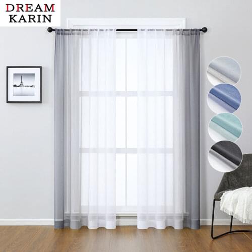 DK Gradient Tulle Curtains for Living Room Bedroom Height 400cm Organza Voile Curtains Window Treatment Deep Blue Panels Drapes