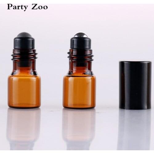 200 X Amber 2ml Glass Roller Bottles For Essential Oils With Stainless Steel Ball & Black/Gold/Silver Caps Wholesale