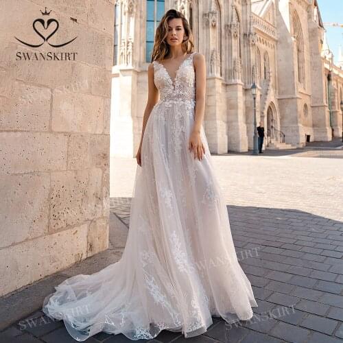 3D Flowers Wedding Dress 2021 Sleeveless Appliques V-neck Train Bridal Gown Princess SwanSarah AG10 Plus Size Vestido De Novia