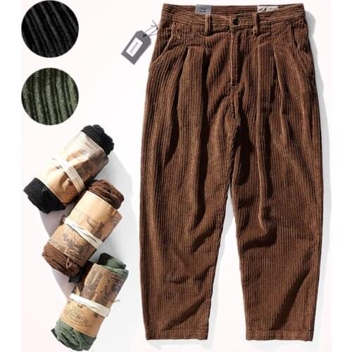 Loose Straight Corduroy Casual Pants Men 's Autumn and Winter New Texture Thick Distressed Wide-Legged Pants