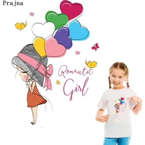 Prajna DIY Cartoon Girl Love balloon Heat Sensitive Patches Custom Patch Iron On Transfers For Clothes Thermo Sticker On Clothes