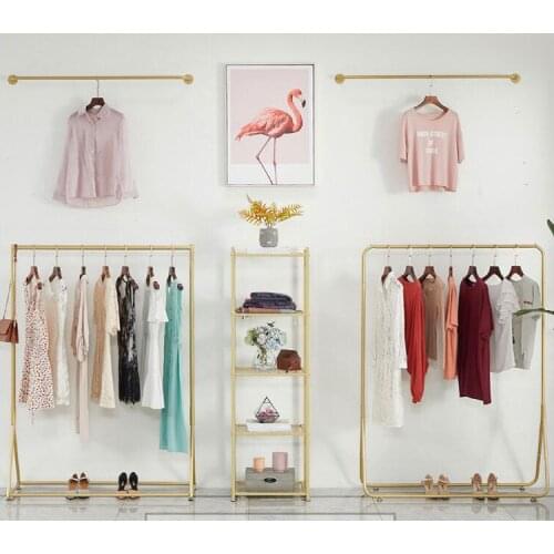 Clothing store display rack online celebrity gold clothing rack womens clothing store shelf floor hanger simple display rack