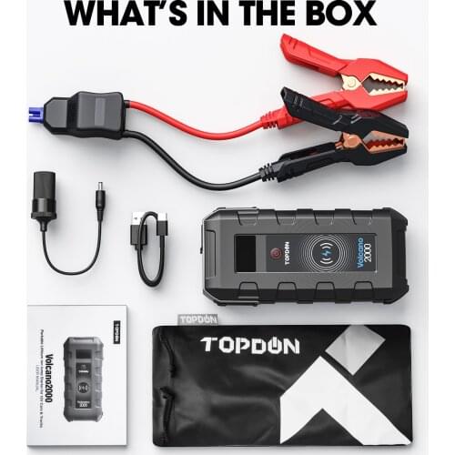 Portable High Power Topdon Volcano V2000 Emergency Powerbank 12v Lithium Auto Battery Booster Jumper Charger Car Jump Starter