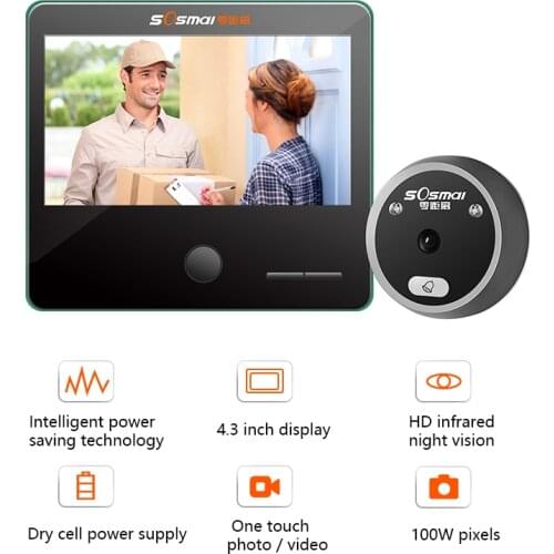 High Quality Home Security Digital Doorbell 4.3 inch Smart Doorbell Peephole HD Camera Electronic Cat Eye with Night Vision