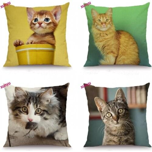 XUNYU Fun Cat Cushion Cover Cute Animal Pillowcase Kids Room Decorative Throw Pillow Cover for Sofa Bedroom 45x45cm BT036