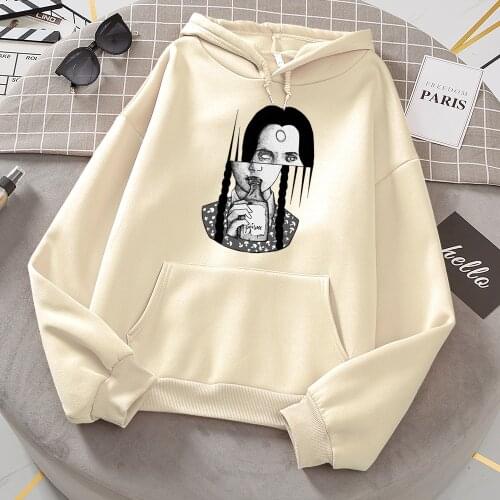 Poisonous Girl Personality Cartoons Print Hooded Female Autumn Fleece Hoody Loose Oversized Clothing Fashion Casual Sweatshirts