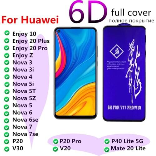 Rinbo 6D Tempered Glass For Huawei Enjoy 10 20 Plus Pro Z Nova 3 3i 4 5 5i 5T 5Z 6 7 7se Screen Protector P20 P40 Lite 5G