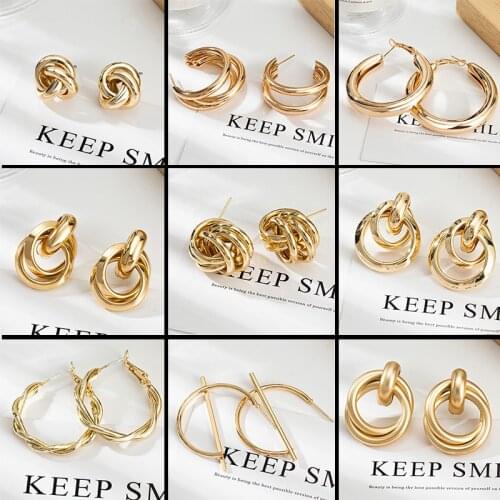 New Punk Fashion Geometry Distortion Gold Metal Earrings For Women Statement Stainless Steel Vintage Earrings 2021 Trend Jewelry