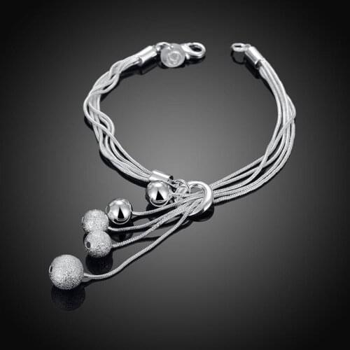Holiday gifts woman jewelry fashion 925 sterling silver Snake chain hanging frosted beads Bracelet Wedding party charm bracelets