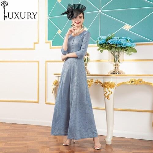 Quality New 2020 Top Summer Evening Vestidos Women V-Neck Tunic Buttons Deco 3/4 Sleeve Lace Long Dress Extra Large