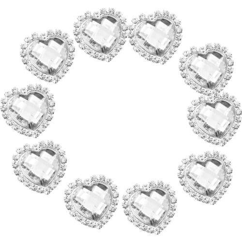 10pcs Crystal Diamante Heart Button Flatback Wedding Favors Craft Decor 30mm