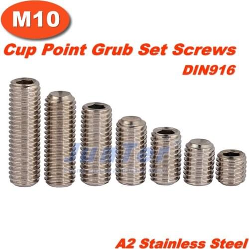 100pcs/lot M10(10mm) A2 Stainless Steel Cup Point Grub Hex Socket Set Screws DIN916