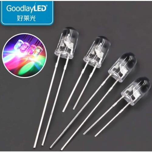 1000PCS 5mm Round Transparent RGB Seven Color Fast And Slow Flash High Brightness Light Bulb Direct Plug LED