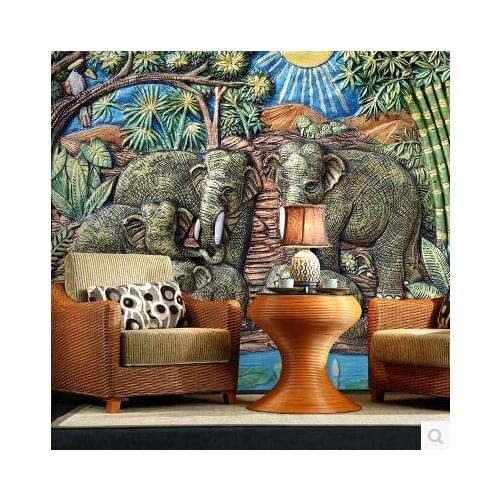 3D hand-painted oil painting retro American wallpaper tropical plants living room bedroom dining room American mural custom size