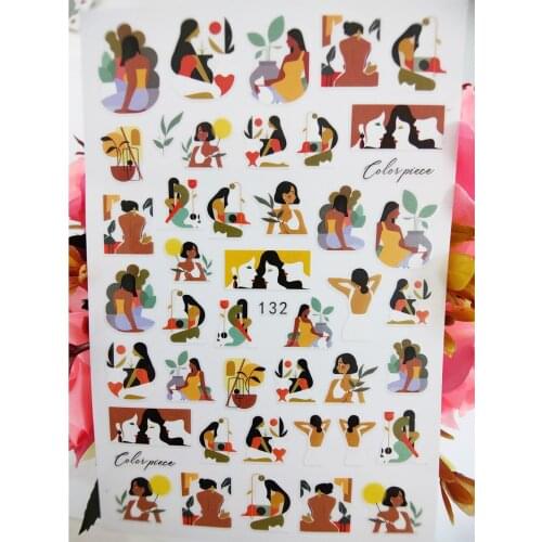 3D Nail Sticker Fashion Beauty Girl stickers for nails Foil Watercolor Design Nails Accessories Self Adhesive Manicure Sticker