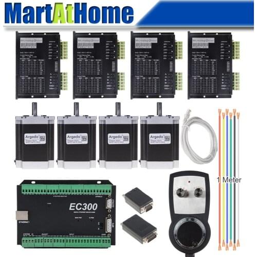 4 Axis CNC Stepper Driver Kit Mach3 Ethernet 300 KHz with MPG Controller for DIY CNC Router