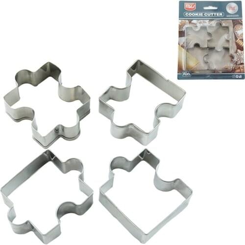 4pcs/set Stainless Steel Biscuit Cutter Puzzle Piece Mold Cutter Cookie Cake Frame Mould Pastry Baking Tools Accessories