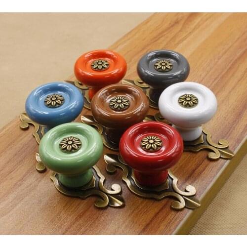 7 color Vintage Retro Ceramic Furniture Knobs and Pulls Bronze Drawer Handles