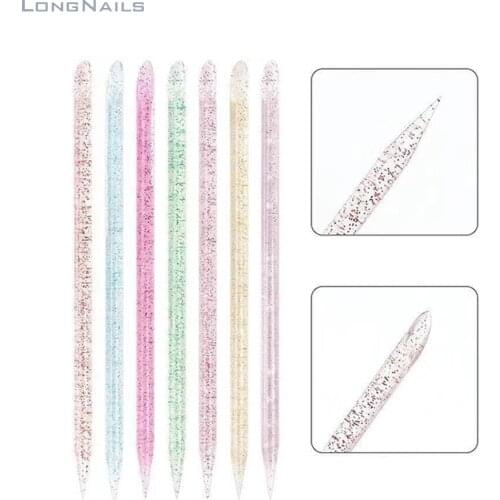 50pcs/lot Acrylic Crystal Cuticle Pusher Dotting SS Diamonds Clean Nail Stick Glitter Ice-Clear Polish Nail Cuticle Cleaner 95MM