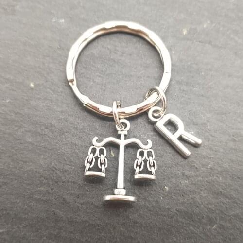 Lawyer Keychain with Initials of Name ,Scales of Justice Key Ring, Law Student Keychain