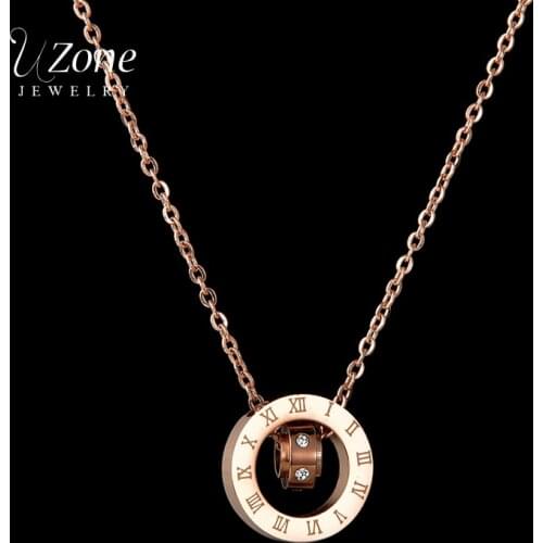 UZone Brand Stainless Steel Roman Numerals Round Pendant Necklace Zirconia Rose Gold Chain Necklaces For Women Girl Wedding Gift