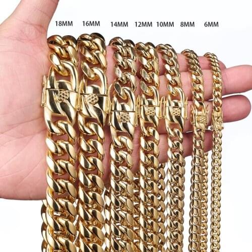 6/8/10/12/14/16/18mm Stainless Steel Miami Curb Cuban Chain Necklaces Casting Dragon Lock Clasp Mens Rock Dj jewelry