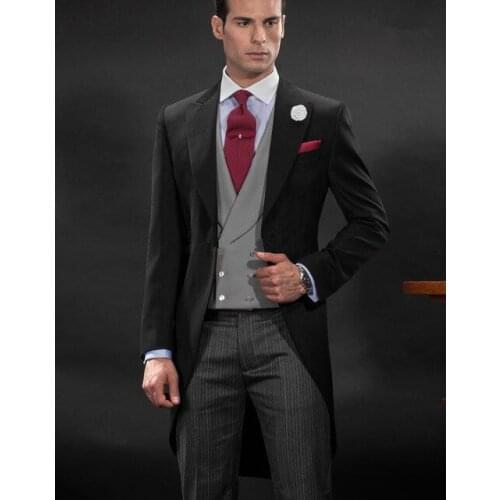 Black Costume Long Tailor Made Wedding Prom Men Suit Custom Made Mens Suits Mans Business Suits 3pieces( Jacket+Pant+Vest)