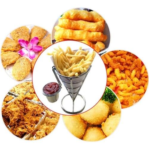 Stainless Steel French Fry Stand Cone Basket Holder For Fries Fish And Chips And Appetizers Snack Display Stand Two Shelves Bowl
