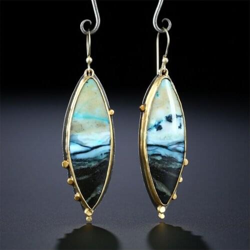 Indonesia multi color Opal Earrings Bohemian ocean style retro Plated 925 ancient silver earrings for woman Party Jewelry