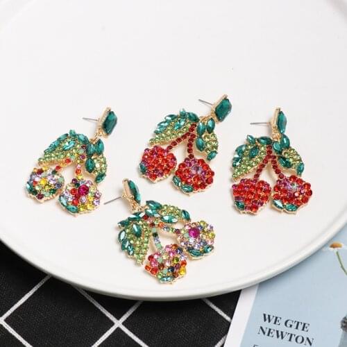 JURAN New Arrivals Fruits Earrings Girls Cherry Pineapple Watermelon Statement Earrings Gifts Crystal Drop Earrings For Women