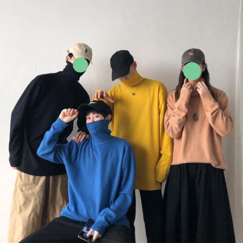 14 Colors Male Clothing 2021 Autumn New Mens Turtleneck Sweater Fashion Women Pullovers Solid Color Sweater