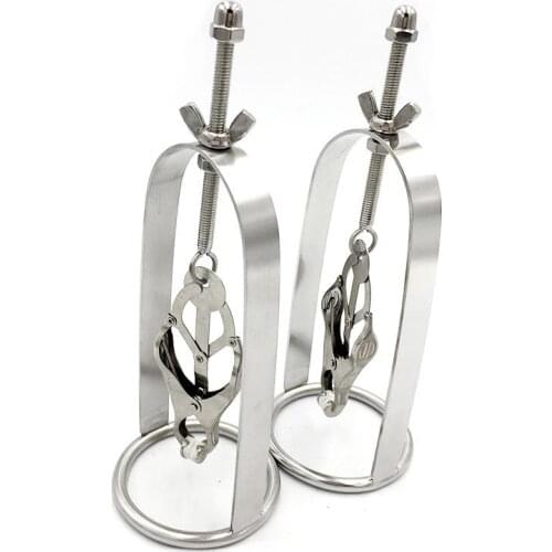 Stainless Steel BDSM Nipple Clamps Breast Cage Heavy Duty Adjustable Mimi Cage Torture Nipple Clip Stretcher Couple Flirt Toy