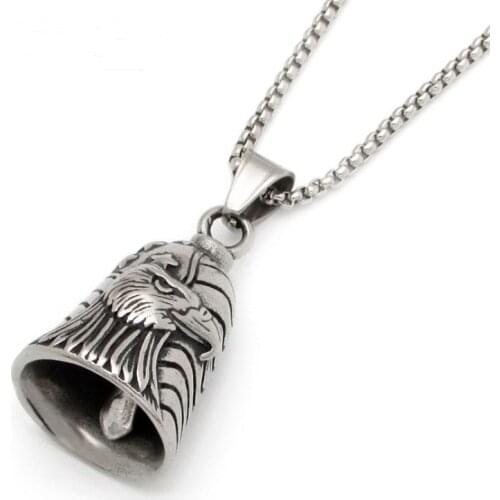 Stainless Steel Casting Punk American Flag Mens charm Retro Eagle Bell Pendant Necklace