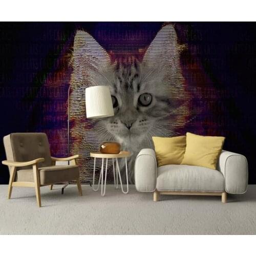 Customized large-scale 3D mural wallpaper European hd hand-painted animal cat north simple background wall decoration painting