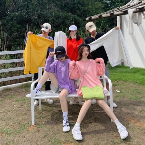 Autumn Long Sleeve Cotton Sweatshirt Student Harajuku Style Top Casual Solid Womens Sweatshirt Autumn And Winter Street 2020