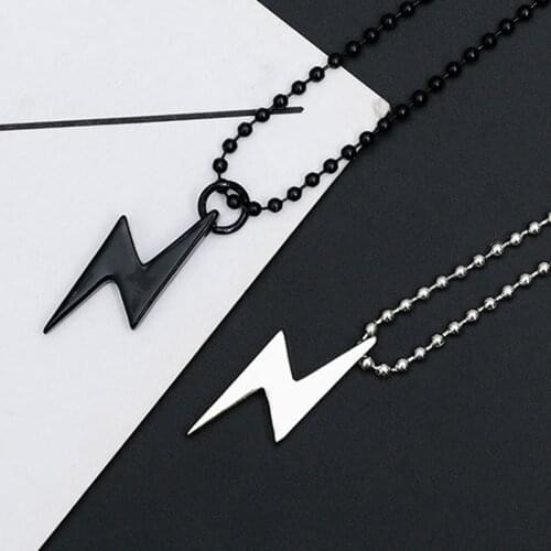 Fashion Paired black white electric Lightning flash pendant necklace for couple lovers best friends bff Men Women Punk Hip Hop